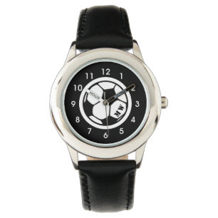Montre Monogramme de l'enfant Monographie de soccer noir