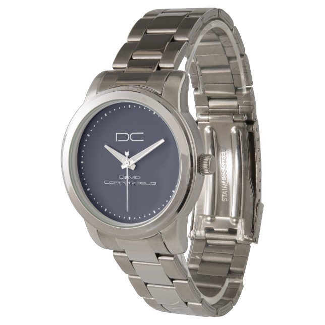 Montre Monogramme de nom d'argent bleu personnalisé (Incliné)