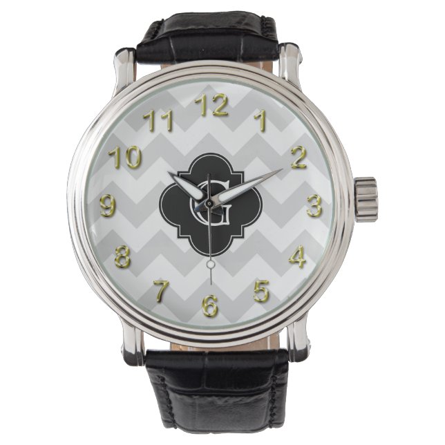 Montre Monogramme de Quatrefoil noir gris clair (devant)