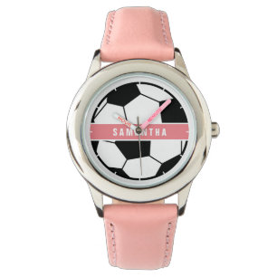 Montre Monogramme de soccer moderne noir blanc et rose