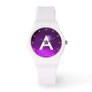 MONTRE MONOGRAMME DE STYLE DE GEMPIONNAT D'AMÉTHYSTE À PU