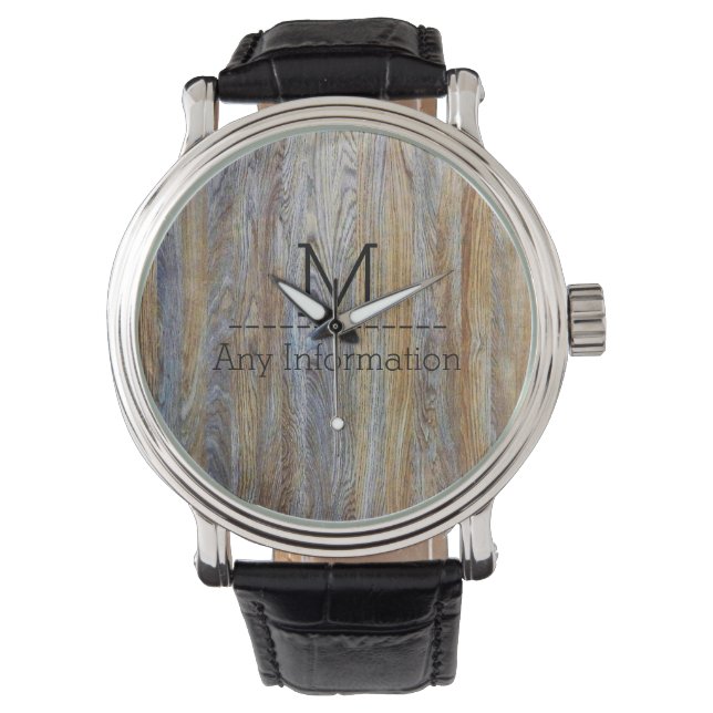 Montre Monogramme de texture de grain de bois no 5 (devant)