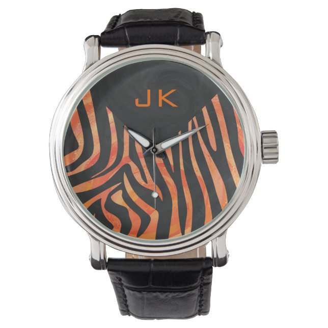 Montre Monogramme de zèbre orange et noir (devant)