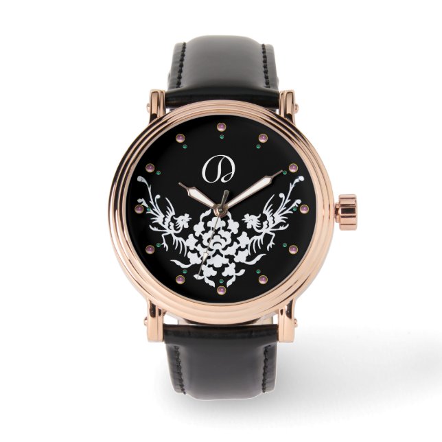 MONTRE MONOGRAMME DES GRIFFES ET FLEURS BLANCHES NOIRES (Recto)