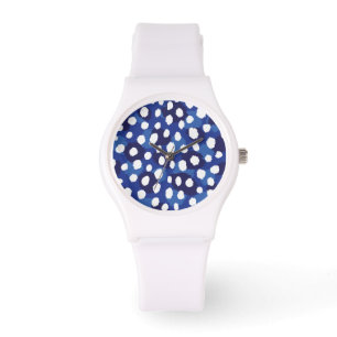 Montre monogramme d'impression chic bleu et blanc de guép