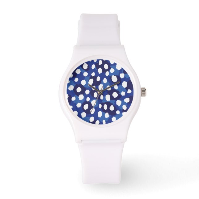 Montre monogramme d'impression chic bleu et blanc de guép (Recto)