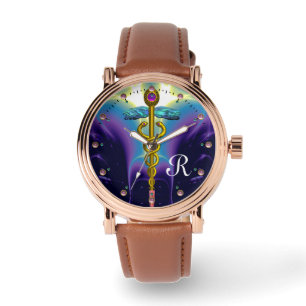 Montre MONOGRAMME D'OR CADUCÉ, Bleu violet