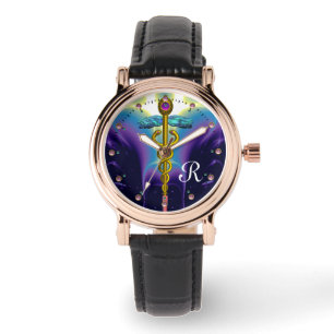 Montre MONOGRAMME D'OR CADUCÉ, Bleu violet
