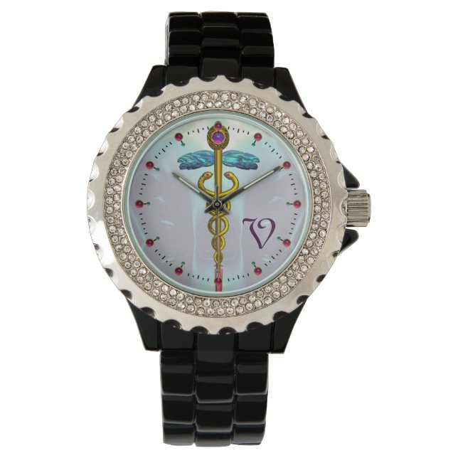 Montre MONOGRAMME D'OR CADUCUS, Bleu Aqua (devant)