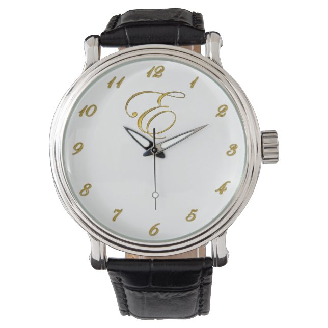 Montre Monogramme d'or E initial avec chiffres d'or (devant)