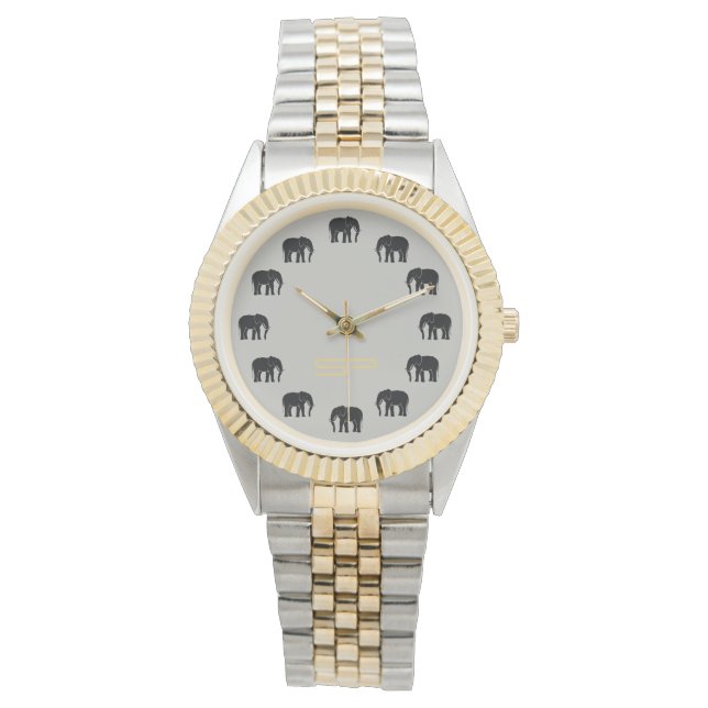 Montre Monogramme d'or - Numéros d'éléphant noir sur arge (devant)