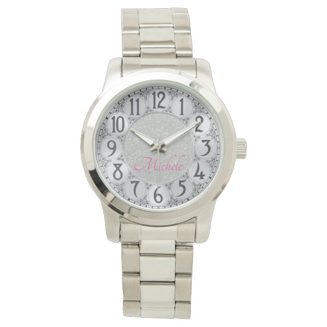 Montre Monogramme en argent parties scintillant (devant)