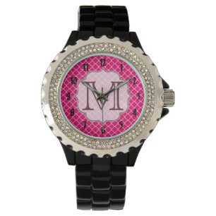 Montre Monogramme en latte rose chaud