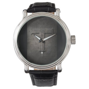 Montre Monogramme en métal noir rustique T