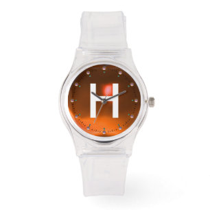 MONTRE MONOGRAMME EN PIERRE PRÉCIEUSE D'AGATE ORANGE IMPR