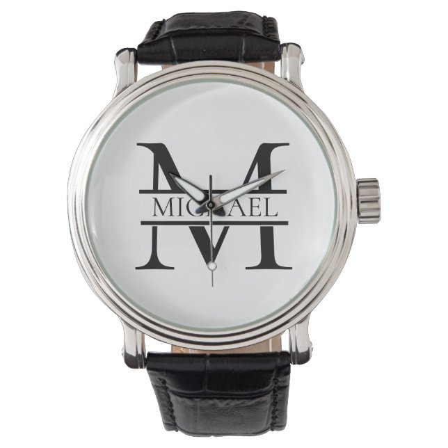 Montre Monogramme et nom Elégant Personnalisé Blanc (devant)