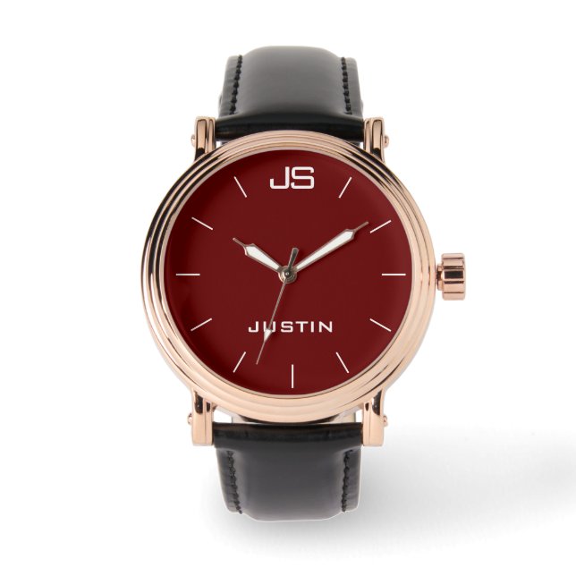 Montre Monogramme et nom Rose Gold bracelet de bande noir (Recto)