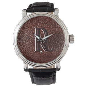 Montre Monogramme Faux Cuir Brown Embossé