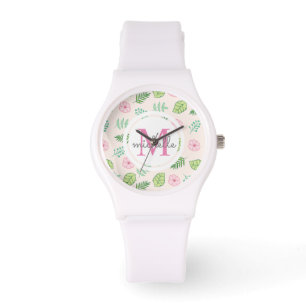 Montre Monogramme floral chic moderne