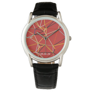 Montre Monogramme Géométrique Abstrait Rouge Dynamique