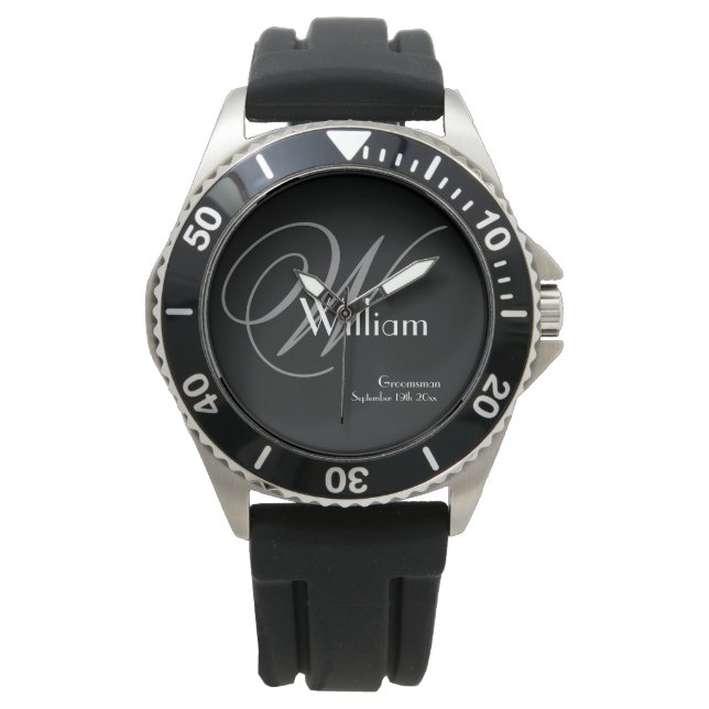 Montre Monogramme gris Nom blanc Classique robuste Garçon (devant)