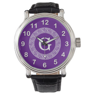 Montre Monogramme initial du cadre de ligne clé grecque v