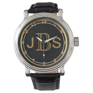 Montre Monogramme masculin noir chic de l'or   des hommes