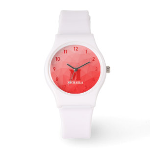 Montre Monogramme motif de maillage géométrique rouge