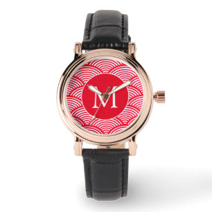 Montre Monogramme Motif de pétoncle rouge et blanc