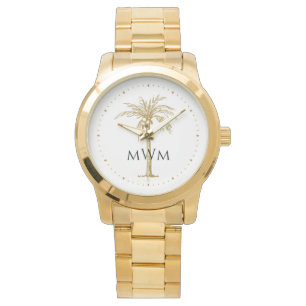 Montre Monogramme noir Artistic Tropical Gold Palm Tree