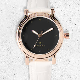 Montre Monogramme Noir   Élégant minimaliste moderne