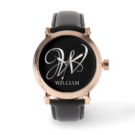 Montre Monogramme noir élégant personnalisé initial