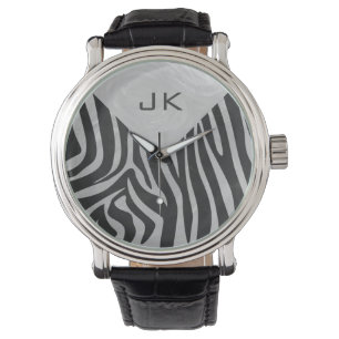 Montre Monogramme noir et gris clair Zebra
