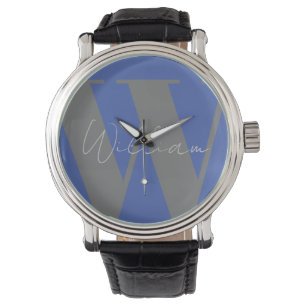 Montre Monogramme nom bleu gris élégant design cadeau mod