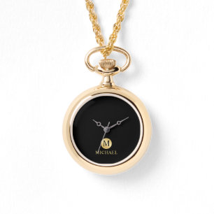 Montre Monogramme personnalisé de luxe noir et or