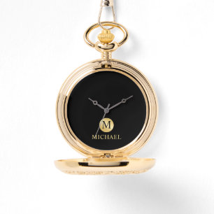 Montre Monogramme personnalisé de luxe noir et or