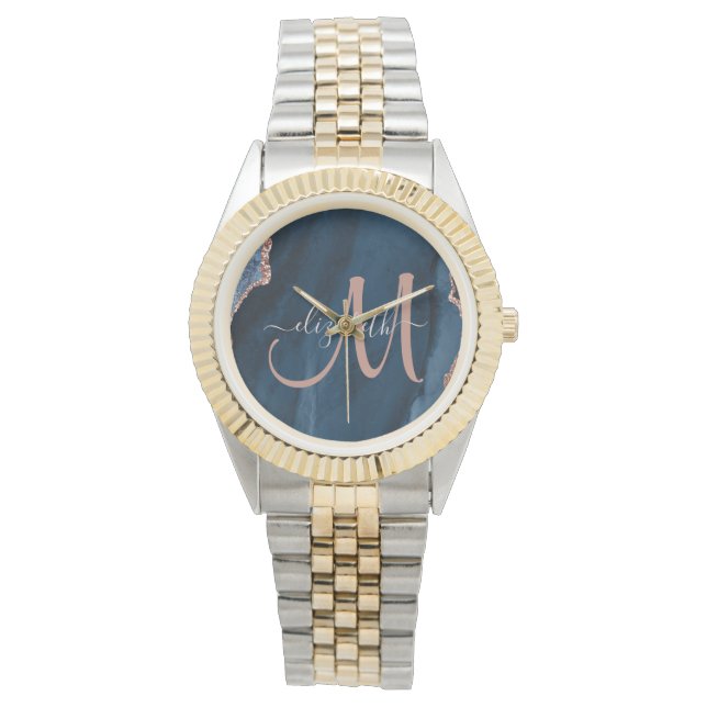 Montre Monogramme personnalisé Rose bleu chic Parties sci (devant)