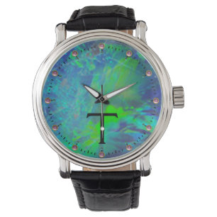 MONTRE MONOGRAMME PHOTO OPAL BLEU VERT ABSTRAIT