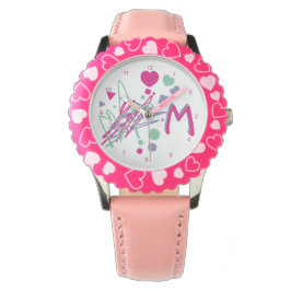 Montre Monogramme Premiers Coeurs de fille Points Couleur