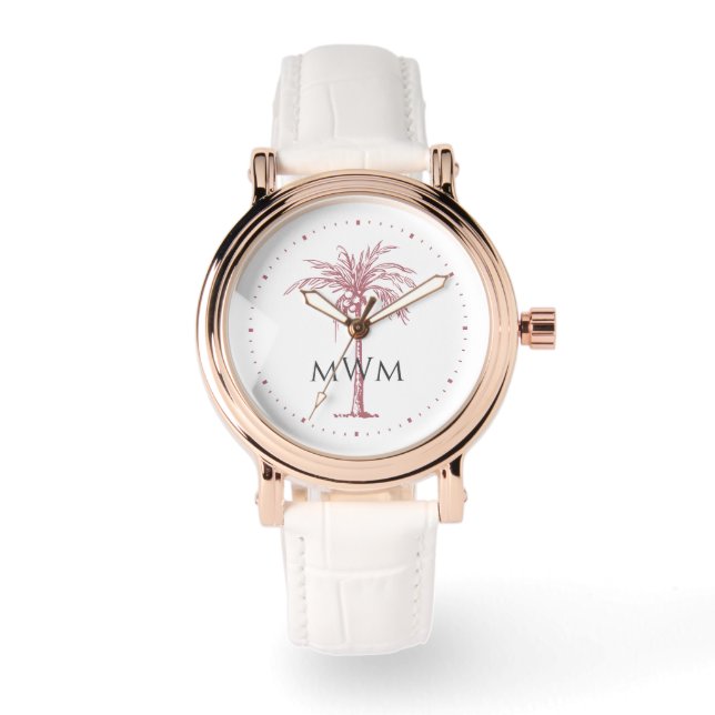 Montre Monogramme Rose artistique Gold Palm Tree Tropical (Recto)