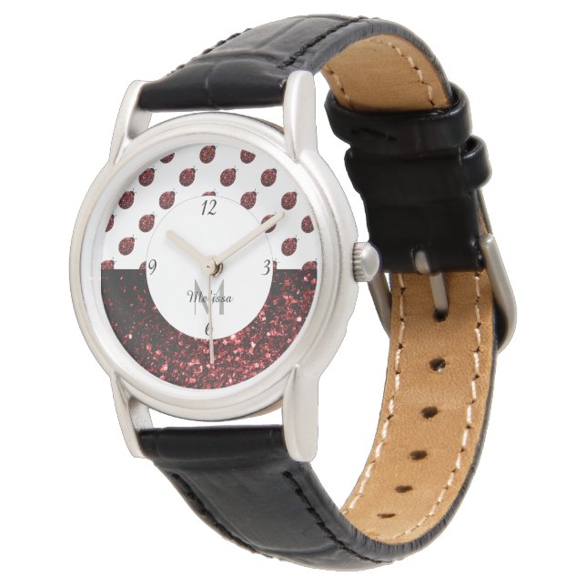 Montre Monogramme rouge foncé coccinelle faux parties sci (Incliné)