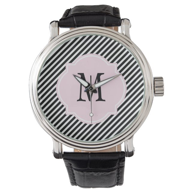 Montre Monographie à rayures noir et blanc (devant)