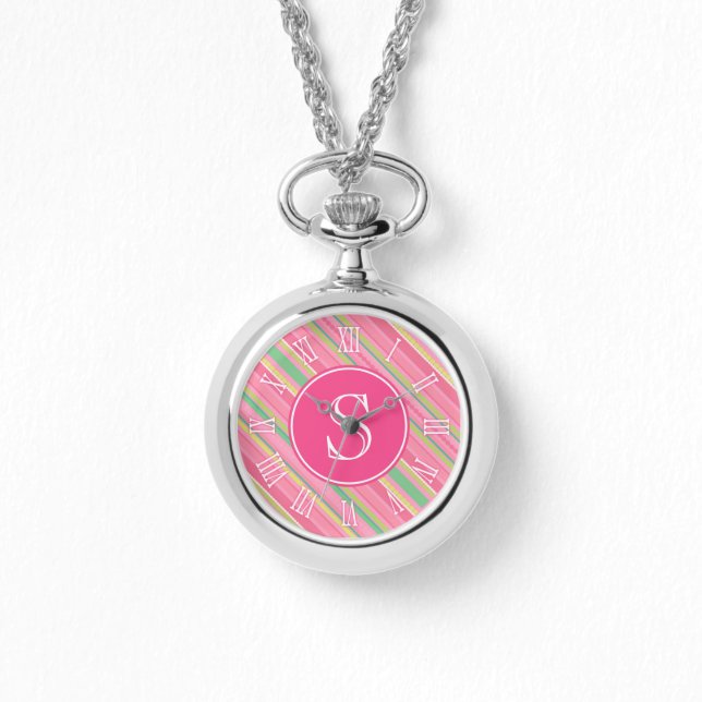 Montre Monographie de filles rose, rayures vertes (Recto)