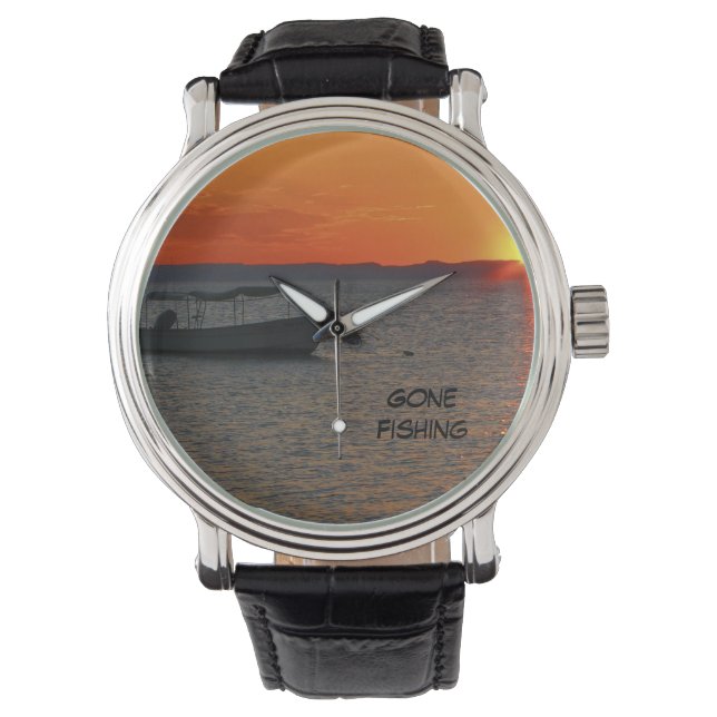 Montre Montre-poignet de pêche, Bracelet en cuir noir (devant)