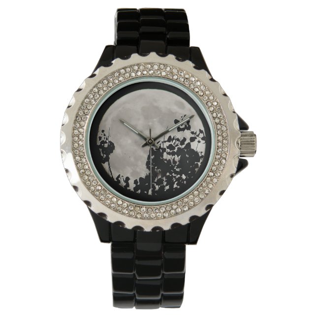 Montre Montre-poignet lune avec feuilles noirs (devant)
