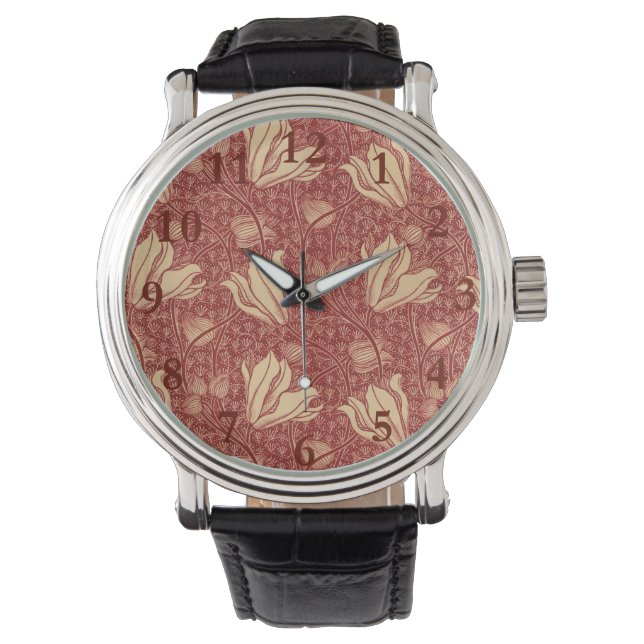 Montre Morris Inspiré Lily Flower Botanique Rouge Textile (devant)