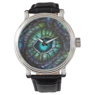 Montre Mosaïque d'oeil bleu vert abstrait