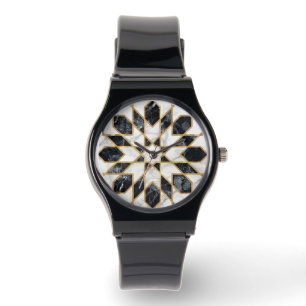 Montre Mosaïque marocaine noire et Marbre blanc