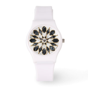 Montre Mosaïque marocaine noire et Marbre blanc