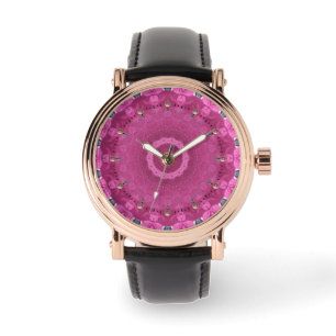 MONTRE MOSAÏQUES DE FUCHSIE ROSE ABSTRAITE ET PIERRES GEM